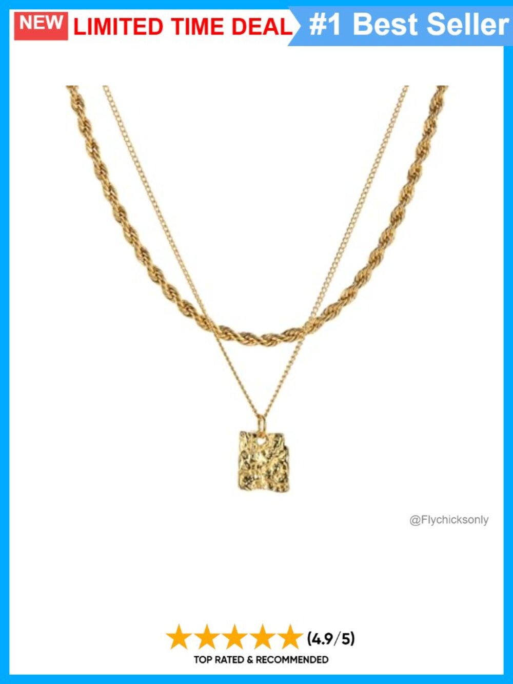 14K Gold Plated Layered Necklace Set for Women, Dainty Paperclip & Rope Chain